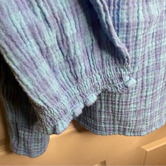 J. Jill Blue and Lilac Checkered 100% Cotton Gauze Blouse Size Large Petite EUC - Picture 5 of 7